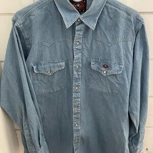 Vtg painted mesa denim pearl snap button up shirt women’s lg